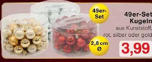 49er-Set Kugeln aus Kunststoff, rot, silber oder gold