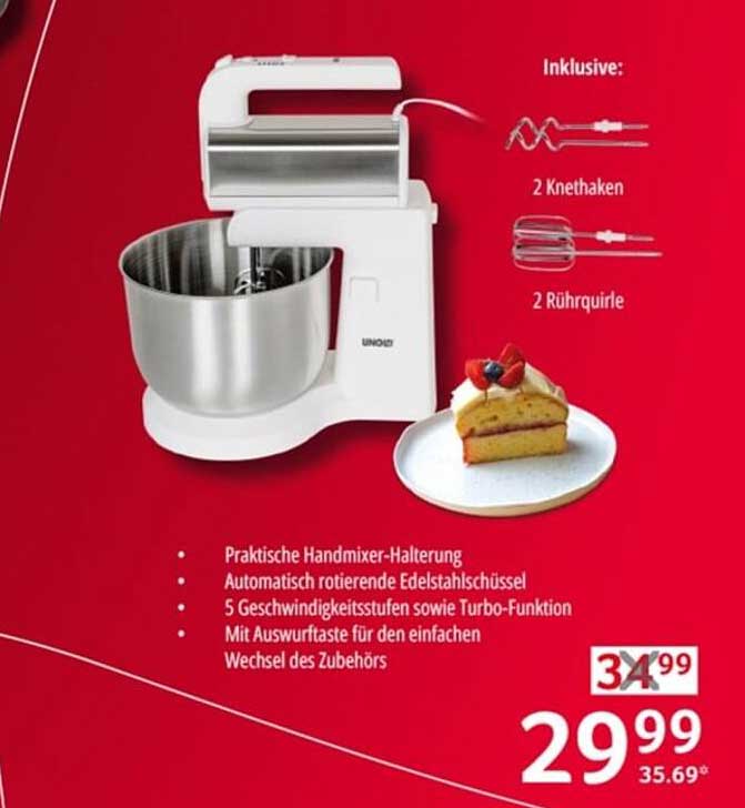 5 Geschwindigkeitsstufen und Turbo-Funktion – Handmixer mit Edelstahl-Schüssel