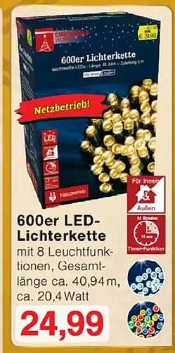600er LED-Lichterkette mit 8 Leuchtfunktionen
