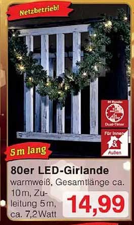 80er LED-Girlande, warmweiß, Gesamtlänge ca. 10 m