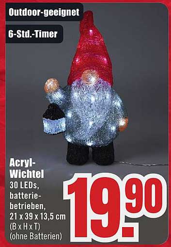 Acryl-Wichtel mit 30 LEDs – batteriebetrieben