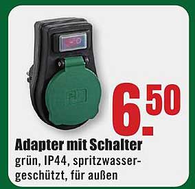 Adapter mit Schalter, grün, IP44, spritzwassergeschützt, für außen