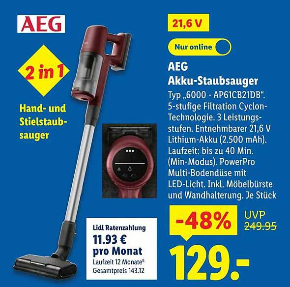 AEG Akku-Staubsauger Typ 6000 - AP61CB21DB - Hand- und Stielstaubsauger