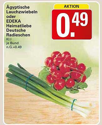 Ägyptische Lauchzwiebeln oder EDEKA Heimatliebe Deutsche Radieschen je Bund - 0,49