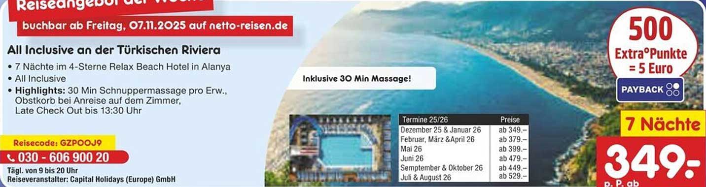 All Inclusive an der Türkischen Riviera – 7 Nächte im 4-Sterne Relax Beach Hotel in Alanya