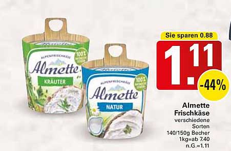 Almette Frischkäse verschiedene Sorten 140/150g Becher