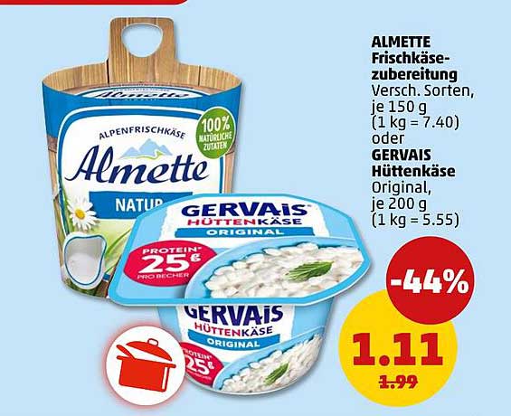 ALMETTE Frischkäsezubereitung und GERVAIS Hüttenkäse