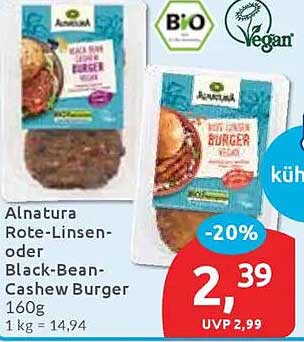 Alnatura Rote-Linsen- oder Black-Bean-Cashew Burger 160g