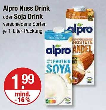 Alpro Nuss Drink oder Soja Drink - Verschiedene Sorten je 1-Liter-Packung