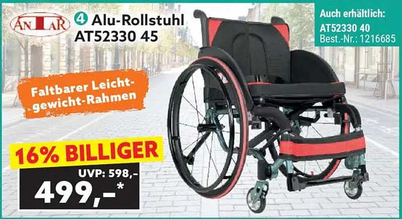 Alu-Rollstuhl AT52330 45 - Faltbarer Leichtgewicht-Rahmen