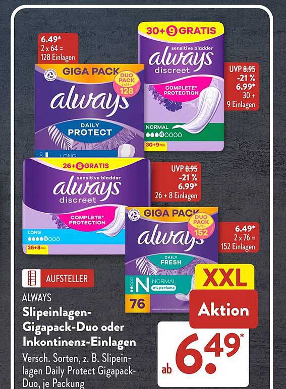 ALWAYS Slipeinlagen-Gigapack-Duo oder Inkontinenz-Einlagen