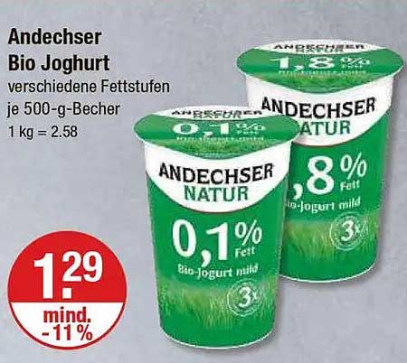 Andechser Bio Joghurt - verschiedene Fettstufen je 500-g-Becher