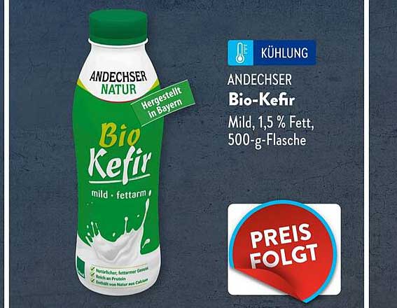 ANDECHSER Bio-Kefir Mild, 1,5 % Fett, 500-g-Flasche
