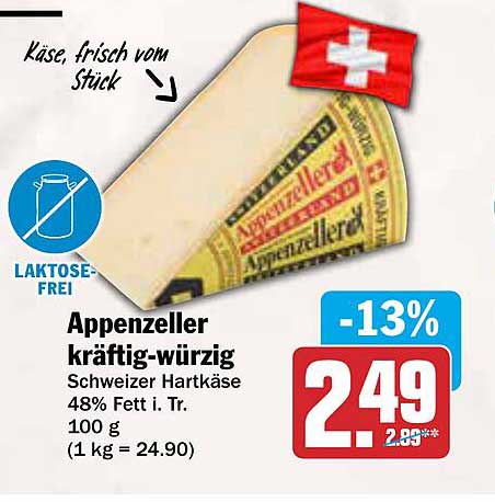 Appenzeller kräftig-würzig - Schweizer Hartkäse 48% Fett i. Tr.