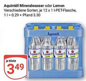 Aquintell Mineralwasser oder Lemon, 12 x 1 l-PET-Flasche