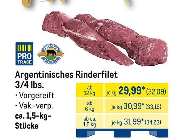 Argentinisches Rinderfilet 3/4 lbs.
