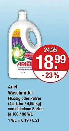 Ariel Waschmittel Flüssig oder Pulver (4,5 Liter / 4,95 kg) - verschiedene Sorten