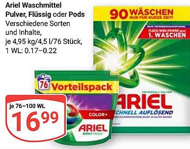 Ariel Waschmittel Pulver, Flüssig oder Pods - 90 Wäschen
