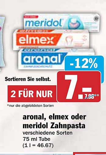 Aronal, Elmex oder Meridol Zahnpasta – 2 für nur 7 €