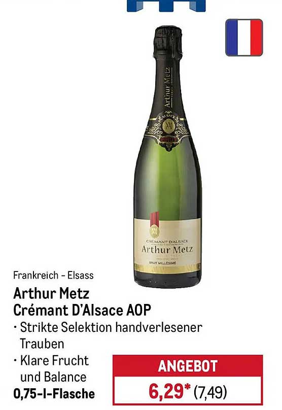 Arthur Metz Crémant D'Alsace AOP 0,75 l-Flasche