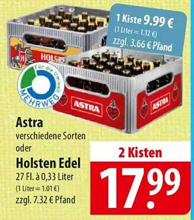 Astra oder Holsten Edel – 2 Kisten für nur 17,99 €