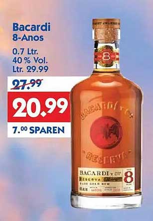 Bacardi 8-Anos 0.7 Ltr. für nur 20,99 €