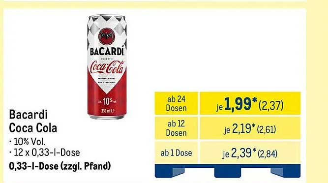 Bacardi Coca Cola – 12 x 0,33 l Dose