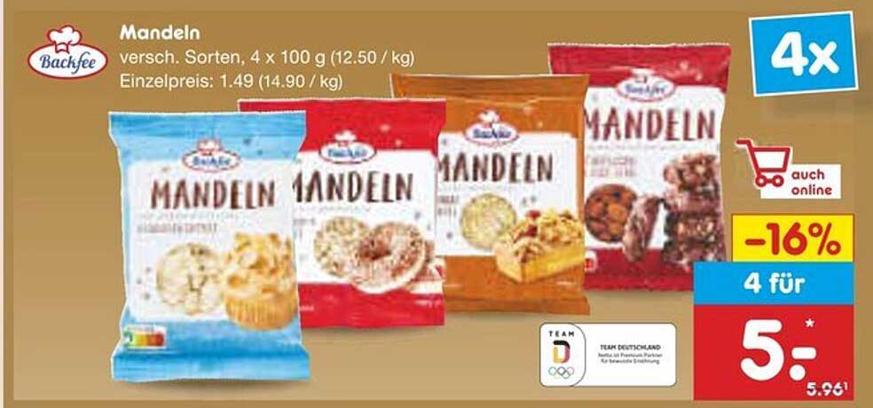 Backfee Mandeln, 4 x 100 g