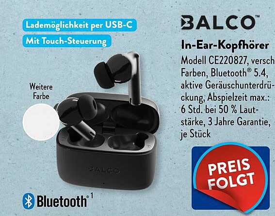BALCO In-Ear-Kopfhörer mit aktiver Geräuschunterdrückung
