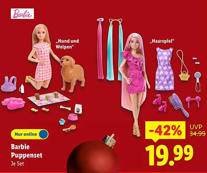 Barbie Puppenset ‚Hund und Welpen‘ & ‚Haarspiel‘