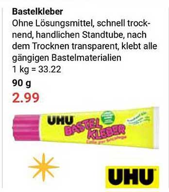 Bastelklebser von UHU - 90 g für nur 2,99 €