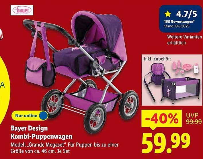Bayer Design Kombi-Puppenwagen Modell „Grande Megaset“