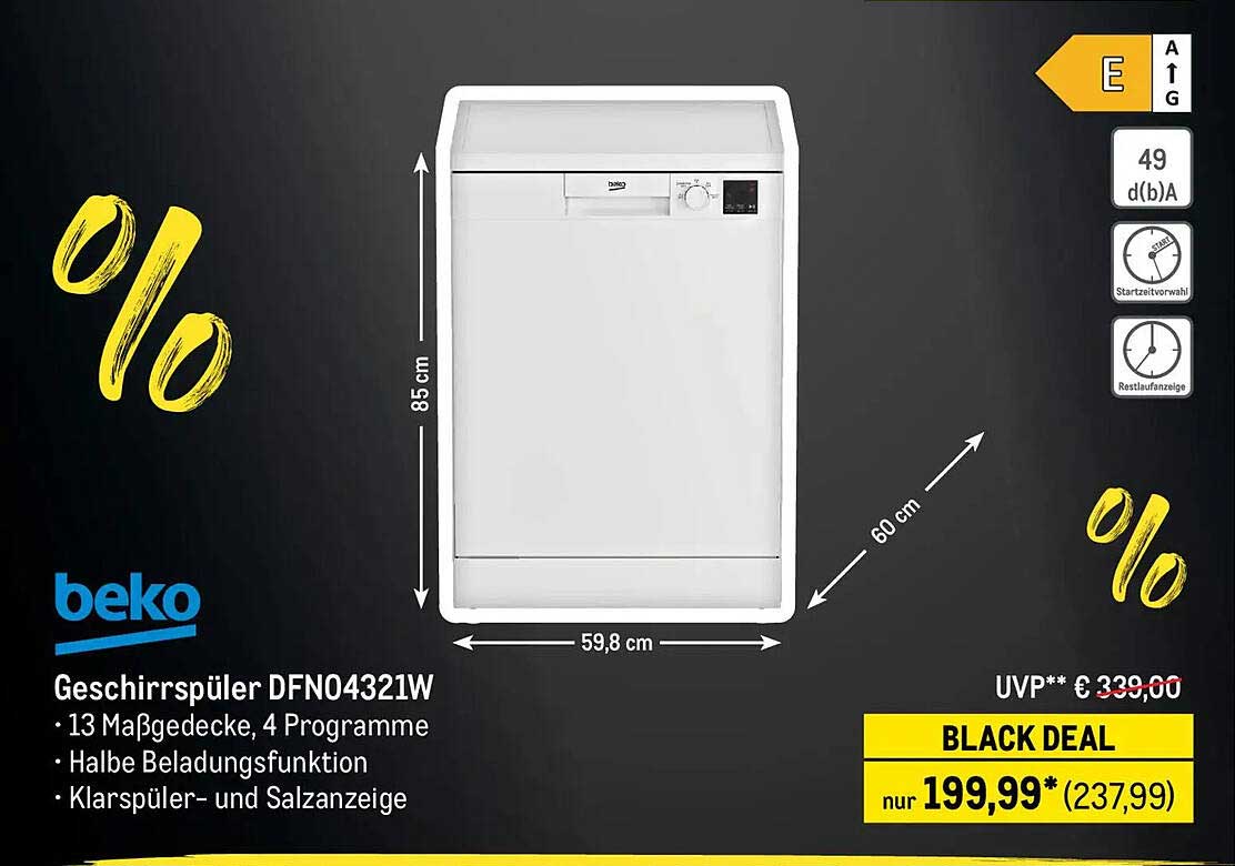 Beko Geschirrspüler DFN04321W - BLACK DEAL