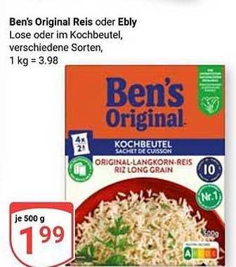 Ben's Original Reis oder Ebly, 500 g für nur 1,99 €