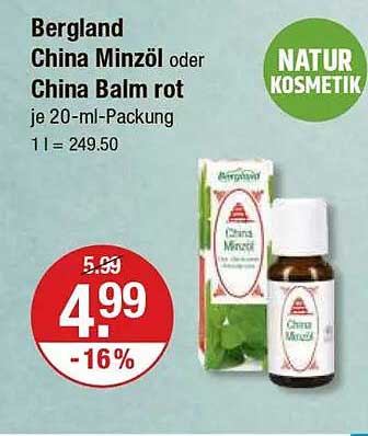Bergland China Minzöl oder China Balm rot je 20-ml-Packung