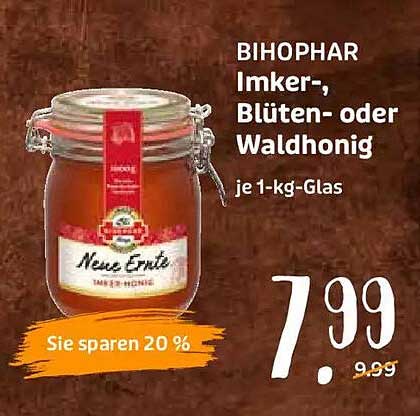 BIHOPHAR Imker-, Blüten- oder Waldhonig je 1-kg-Glas