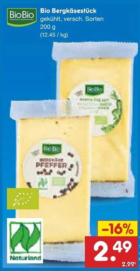 Bio Bergkäse Stück, gekühlt, verschiedene Sorten 200 g