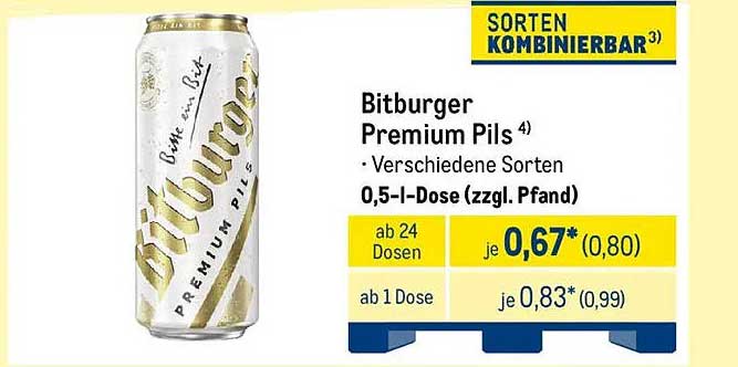 Bitburger Premium Pils 0,5-l-Dose (zzgl. Pfand)