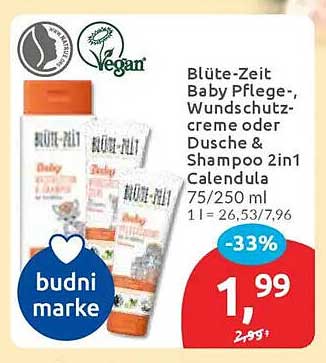 Blüte-Zeit Baby Pflege-, Wundschutzcreme oder Dusche & Shampoo 2in1 Calendula 75/250 ml