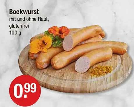 Bockwurst mit und ohne Haut, glutenfrei, 100 g