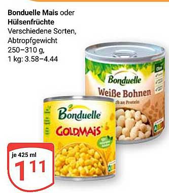 Bonduelle Mais oder Hülsenfrüchte, verschiedene Sorten, 425 ml