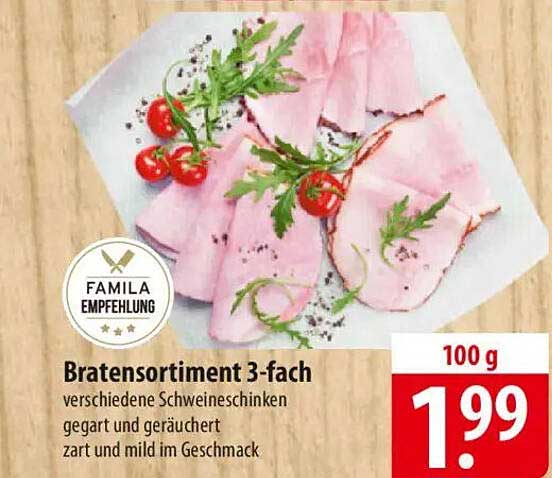 Bratensortiment 3-fach - verschiedene Schweineschinken gegart und geräuchert