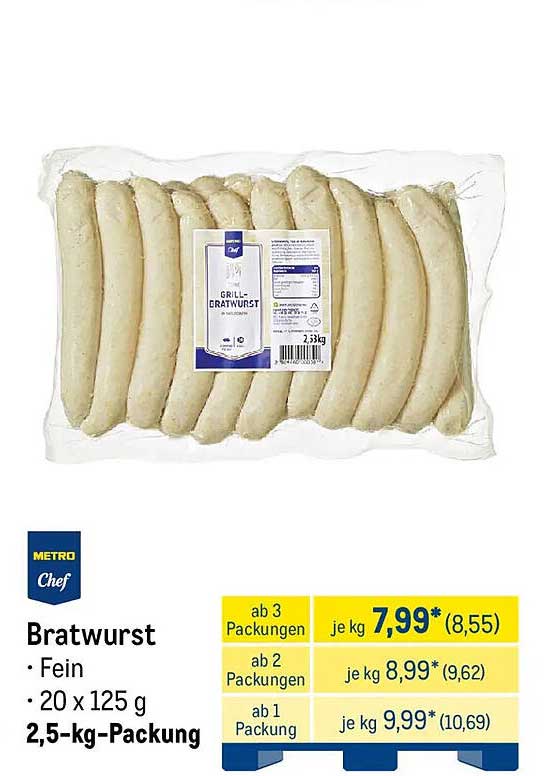 Bratwurst - Fein, 2,5-kg-Packung
