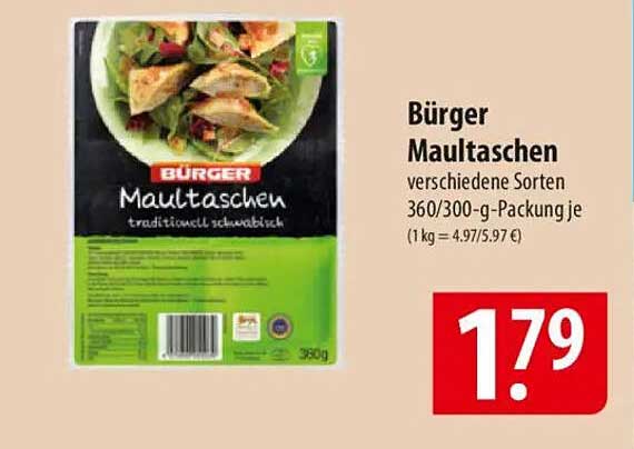BÜRGER Maultaschen verschiedene Sorten 360/300-g-Packung je