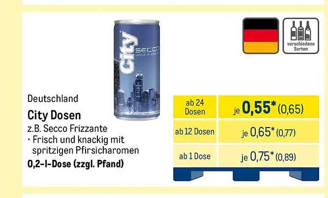 City Dosen z.B. Secco Frizzante - Frisch und spritzig