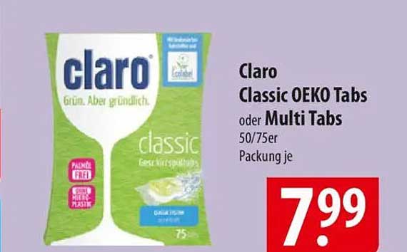Claro Classic OEKO Tabs oder Multi Tabs 50/75er Packung