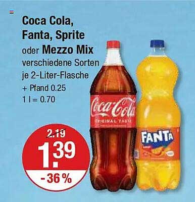 Coca Cola, Fanta, Sprite oder Mezzo Mix – 2-Liter-Flasche zum Sonderpreis