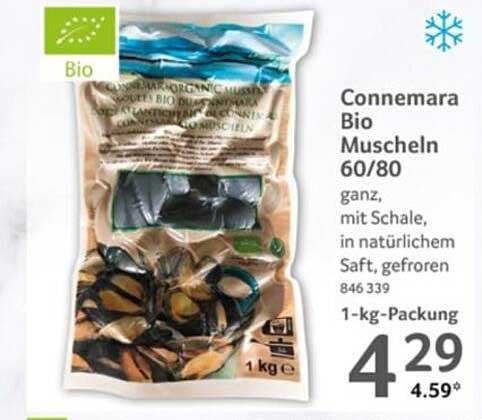 Connemara Bio Muscheln 60/80 ganz, mit Schale, in natürlichem Saft, gefroren