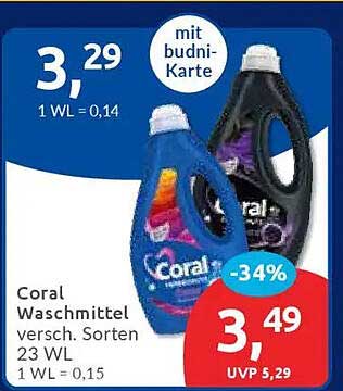 Coral Waschmittel versch. Sorten 23 WL - Jetzt nur 3,49 €