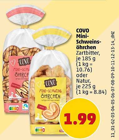 COVO Mini-Schweins-Öhrchen Zartbitter oder Natur